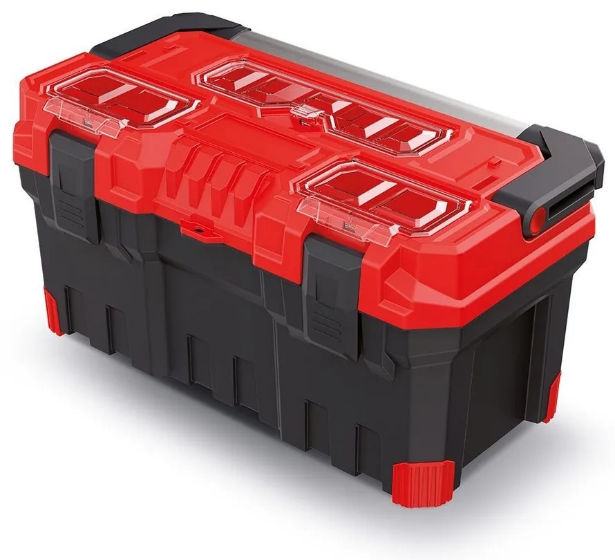 Kufor na náradie s kovovým držadlom 55,4 × 28,6 × 27,6 cm, červená