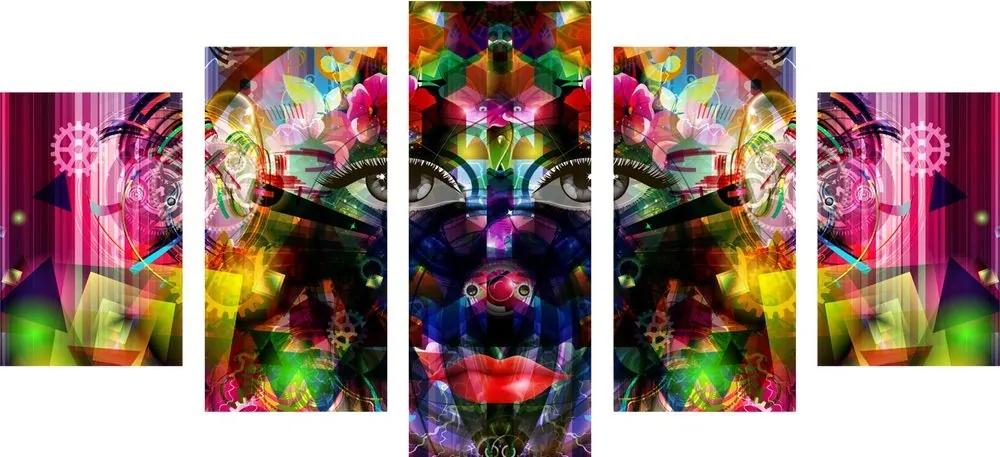 5-dielny obraz abstraktná ženská tvár - 200x100