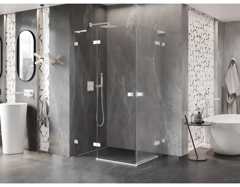 Mexen Lunar, L Duo výklopný sprchový kút 75 x 70 cm, 8mm číre sklo, biely profil, 834L-075L-070P-20-00
