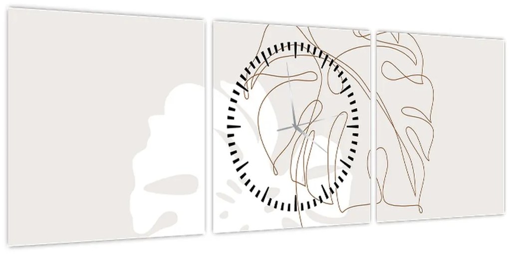 Obraz - Line art monstera N⁰2 (s hodinami) (90x30 cm)
