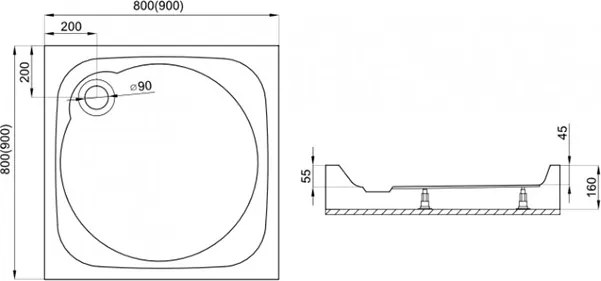 Polimat Kompaktná štvorcová akrylátová sprchová vanička New Style 1 80x80 (90x90) POLIMAT-Farba: Biela, POLIMAT-Rozmery: 90x90