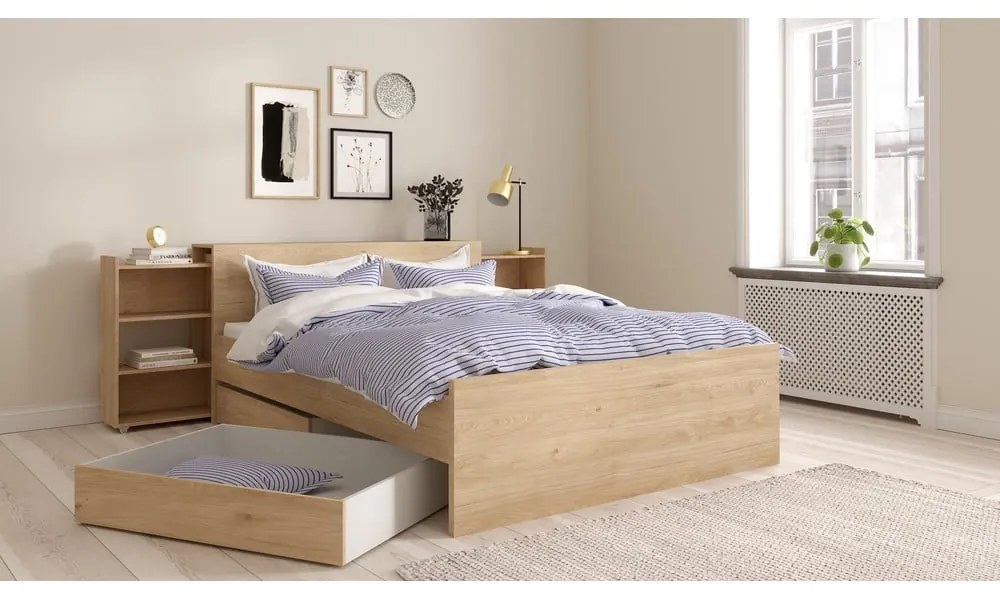 Dvojlôžková posteľ v dekore duba bez roštu 140x200 cm v prírodnej farbe Naia – Tvilum