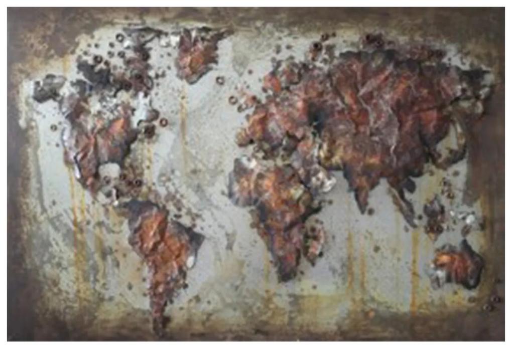 Kovový nástenný obraz Mapa sveta - 120 * 4 * 80 cm