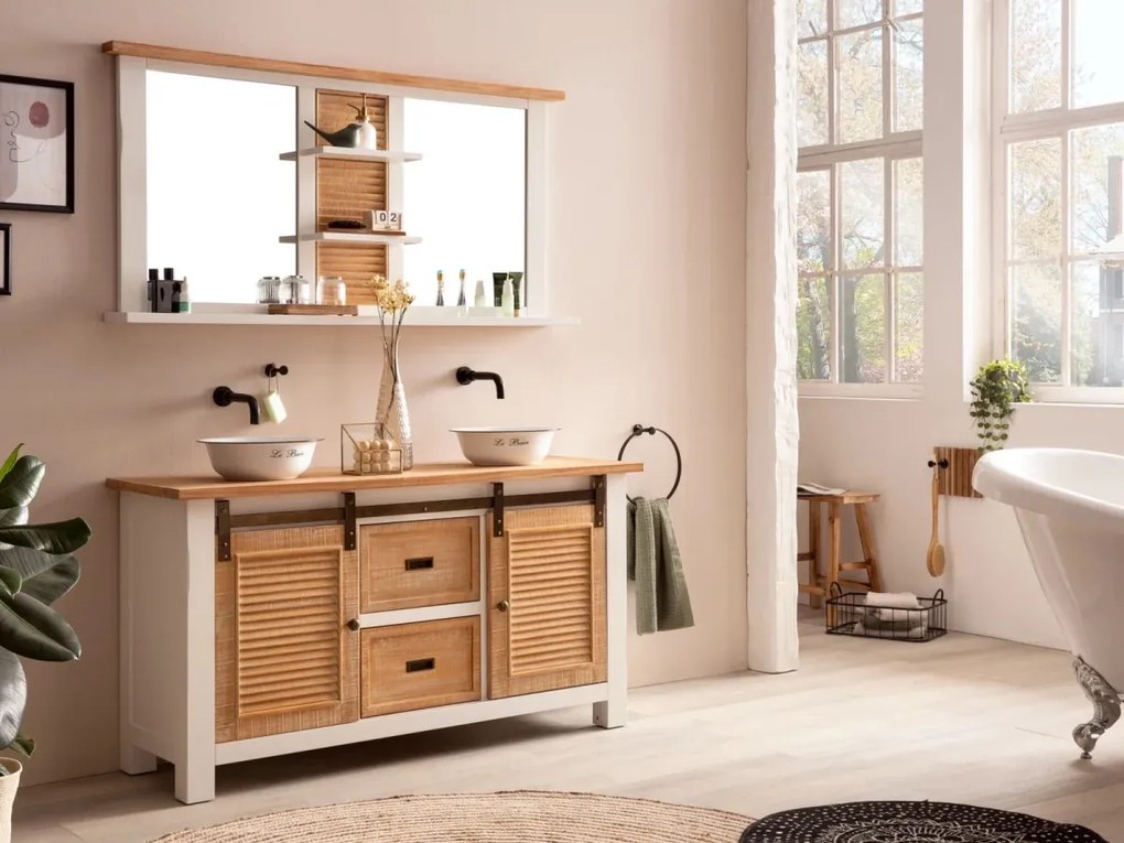 furniture-nabytek.cz - 2-dielna kúpeľňová sada Caprino, masívny borovicový drev, MDF, lakovaná, biela/hnedá