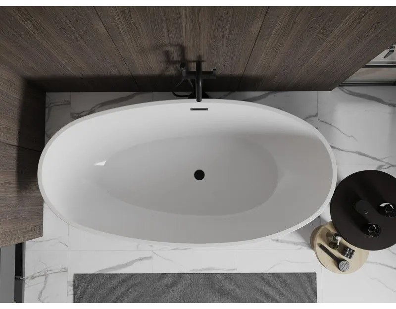 Mexen Bilbao, voľne stojaca vaňa 180 x 90 cm, biela-čierna, čierny matný prepad, 51311809075-70