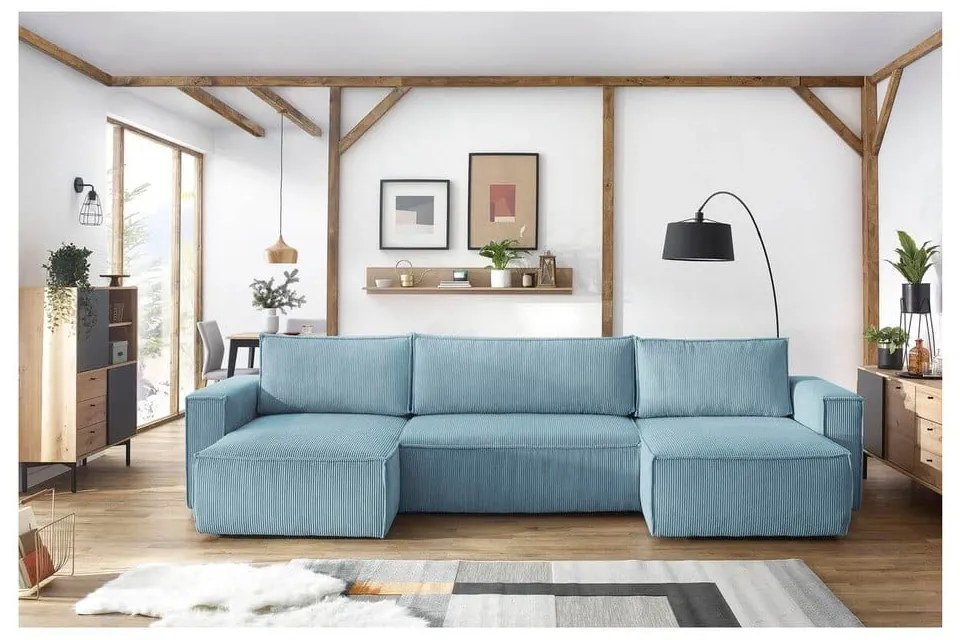 Menčestrová rozkladacia/s úložným priestorom rohová pohovka v mentolovej farbe (do tvaru "U") Nihad – Bobochic Paris