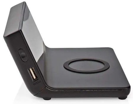 Nedis WCACQ20BK - Budík s LCD displejom a bezdrôtovú nabíjačkou 15W/5V čierna