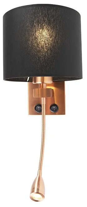 Art Deco nástenná lampa medená s čiernym tienidlom - Brescia