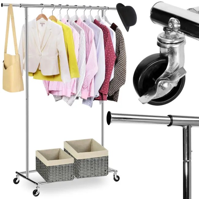 Vešiakový stojan TAHIR na kolieskach strieborný