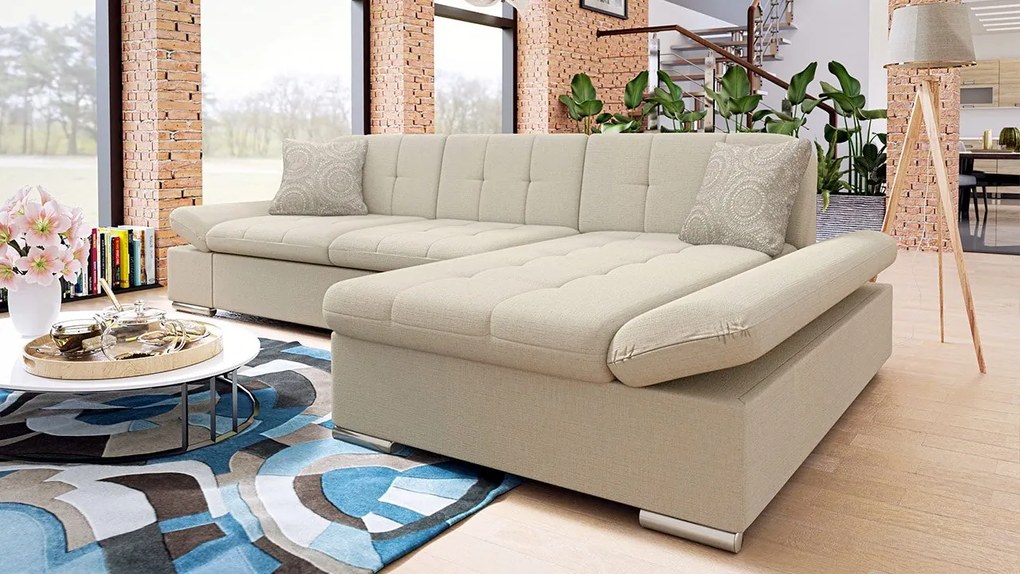 Rohová rozkladacia sedacia súprava Laviva Premium, Dostupné poťahy: Maya 07 + Maya 07 + Maya 02, Strana: ľavá