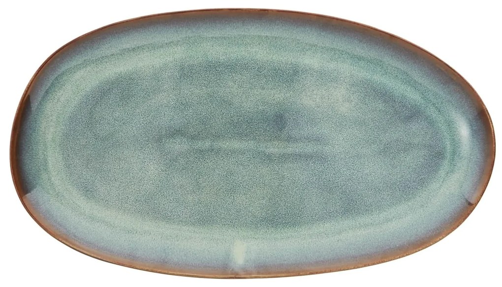 MADAM STOLTZ Oválný kameninový tanier Green Reactive Glaze 36 cm