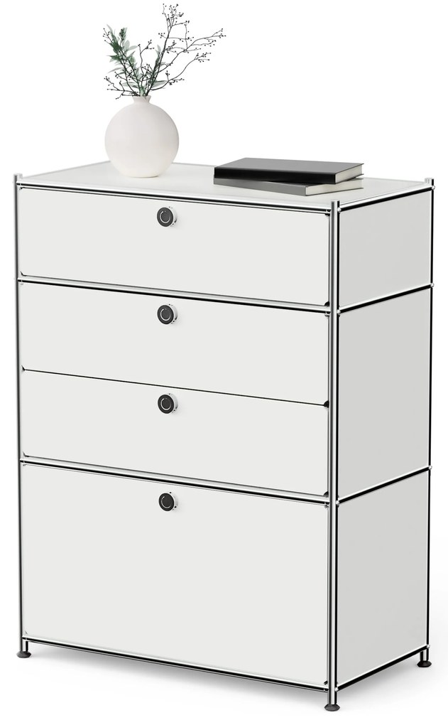 Komoda Kovová komoda »CN3« so zásuvkami a výklopným priečinkom, biela