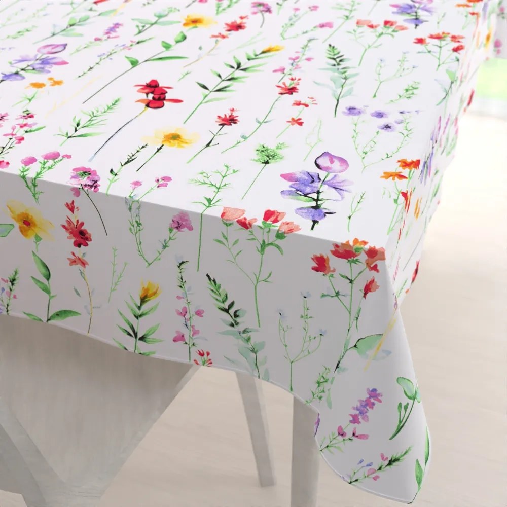 Biante Bavlnený obdĺžnikový obrus Sandra SA-492 Kvetovaná lúka na bielom 60x100 cm