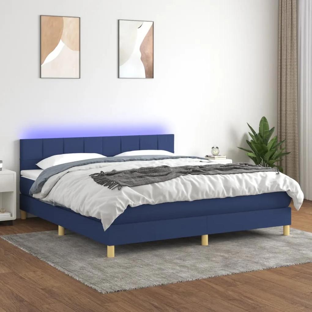 Posteľ boxsping s matracom a LED modrá 180x200 cm látka 3133739