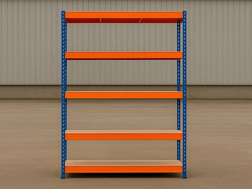 Akcia 10x Regál 216x140x70 cm profesionálny 5-policový, nosnosť 1500 kg - modro-oranžový