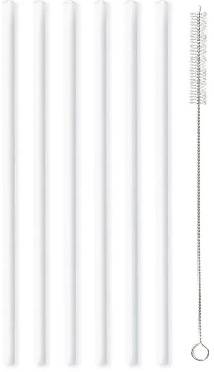 Sada 6 bielych sklenených slamiek na pitie Vialli Design, dĺžka 20 cm