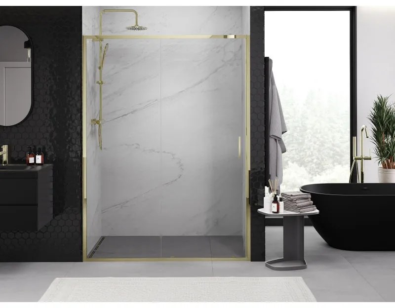 Mexen Exo, posuvné sprchové dvere 130 cm, číre sklo, zlatá, 8151-130-000-50-00