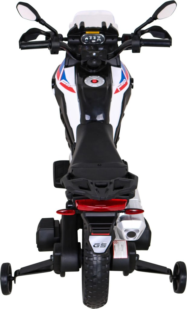 Ramiz BMW F850 GS Detský motocykel na batérie biely + asistenčné kolesá + LED audio + pomalý štart + EVA
