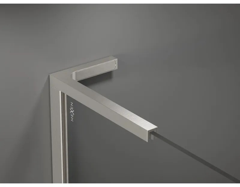 Mexen Kioto L, sprchová zástena Walk-In 100 x 200 cm, 8mm číre sklo biely vzor, brúsená oceľ profil, 800-100-103-97-85