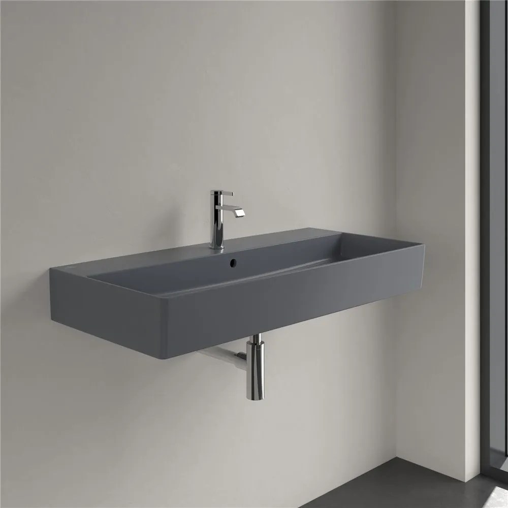 VILLEROY &amp; BOCH Memento 2.0 závesné umývadlo s otvorom (spodná strana brúsená), s prepadom, 1000 x 470 mm, Graphite, s povrchom CeramicPlus, 4A221GI4