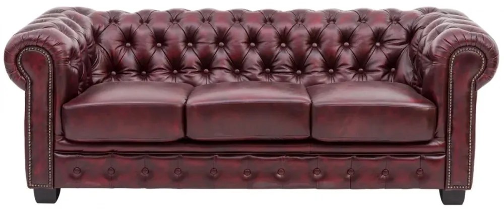 furniture-nabytek.cz - Trojmiestna pohovka Chesterfield z pravej kože, červená – 200×90×72 cm