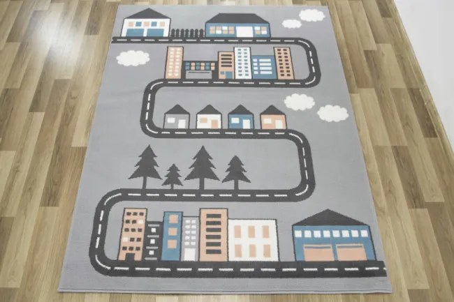 Detský koberec Kids 534451/95844 - Uličky pomedzi domčeky, sivý