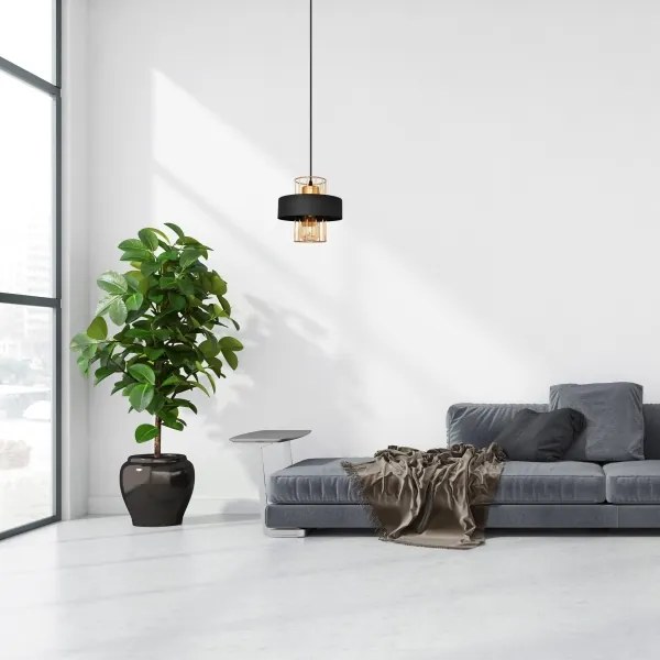 Luster na lanku VOLTA 1xE27/15W/230V čierna/zlatá