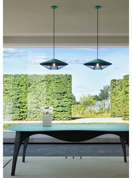 Redo 01-3010 - Závesný luster GRILL na lanku 1xE27/42W/230V Ø 49,5 cm čierna/tyrkysová