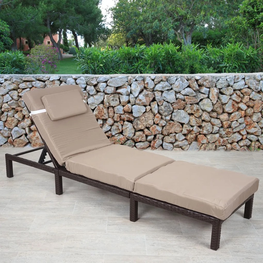 Záhradné lehátko HWC-A51 - krémové vankúše premium 10cm - hnedá