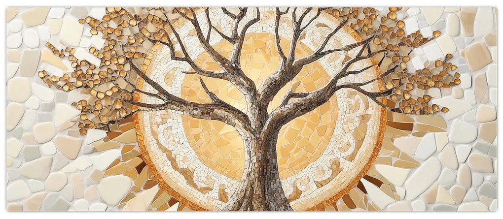 Obraz – Zlatý strom života v mozaike (120x50 cm)