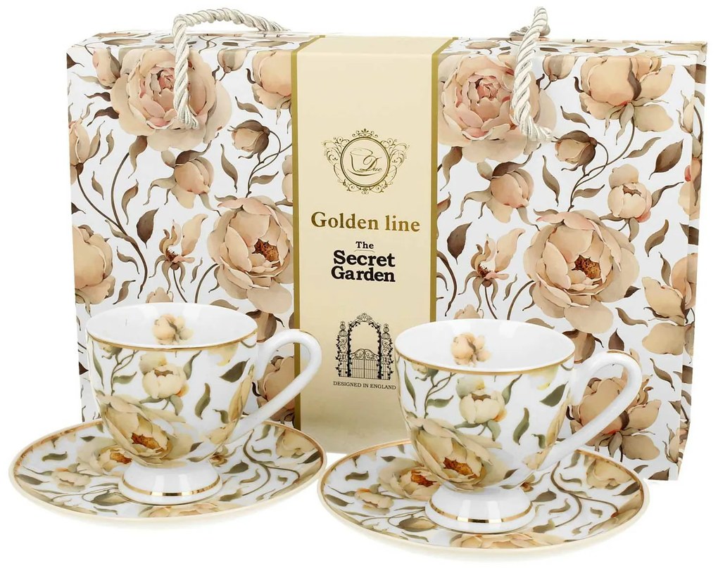 Porcelánová šálka na nohe s podšálkou English Roses White 90 ml sada 2ks