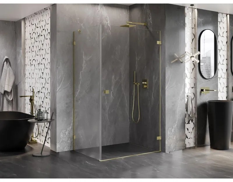 Mexen Lunar-B, pravostranný výklopný sprchový kút 75 x 70 cm, 8mm číre sklo, zlatý kartáčovaný - 832-075-070-55-00-P
