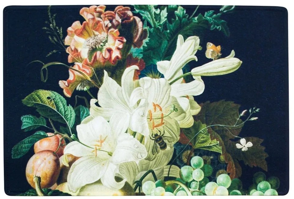 Čierna rohožka s kvetmi a ovocím Liliana - 75 * 50 * 1cm