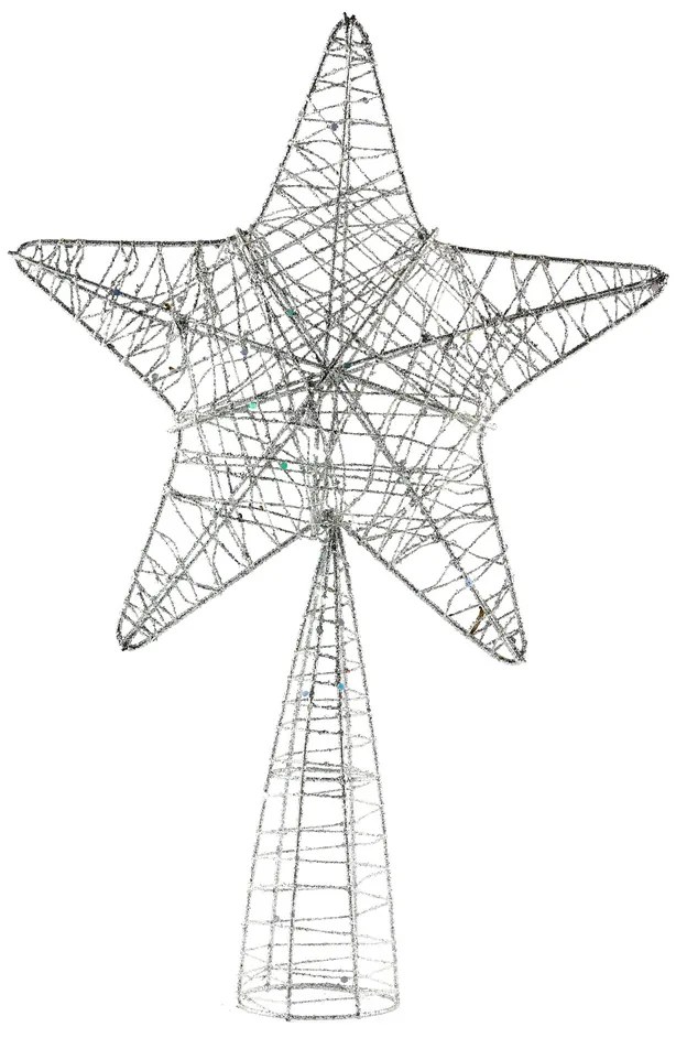 DECOLED Hviezda na vrchole stromu, strieborná, 18 x 30 cm