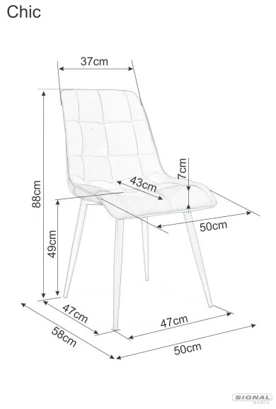 Jedálenská stolička CHIC VELVET dub Signal Sivá
