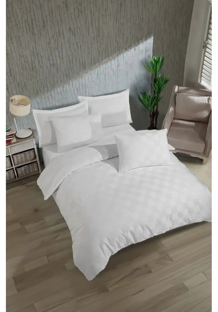 Biele damaškové obliečky na dvojlôžko 200x200 cm Kareli – Mijolnir