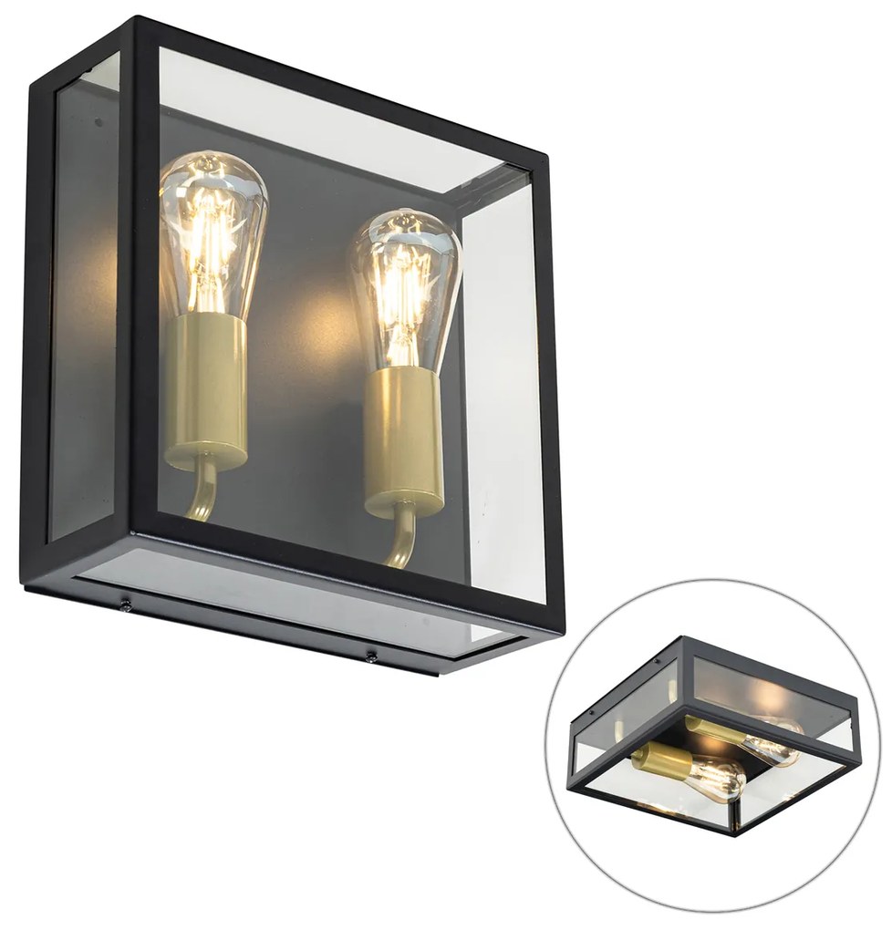 Vonkajšia nástenná lampa čierna a mosadzná 2-svetlo - Rotterdam