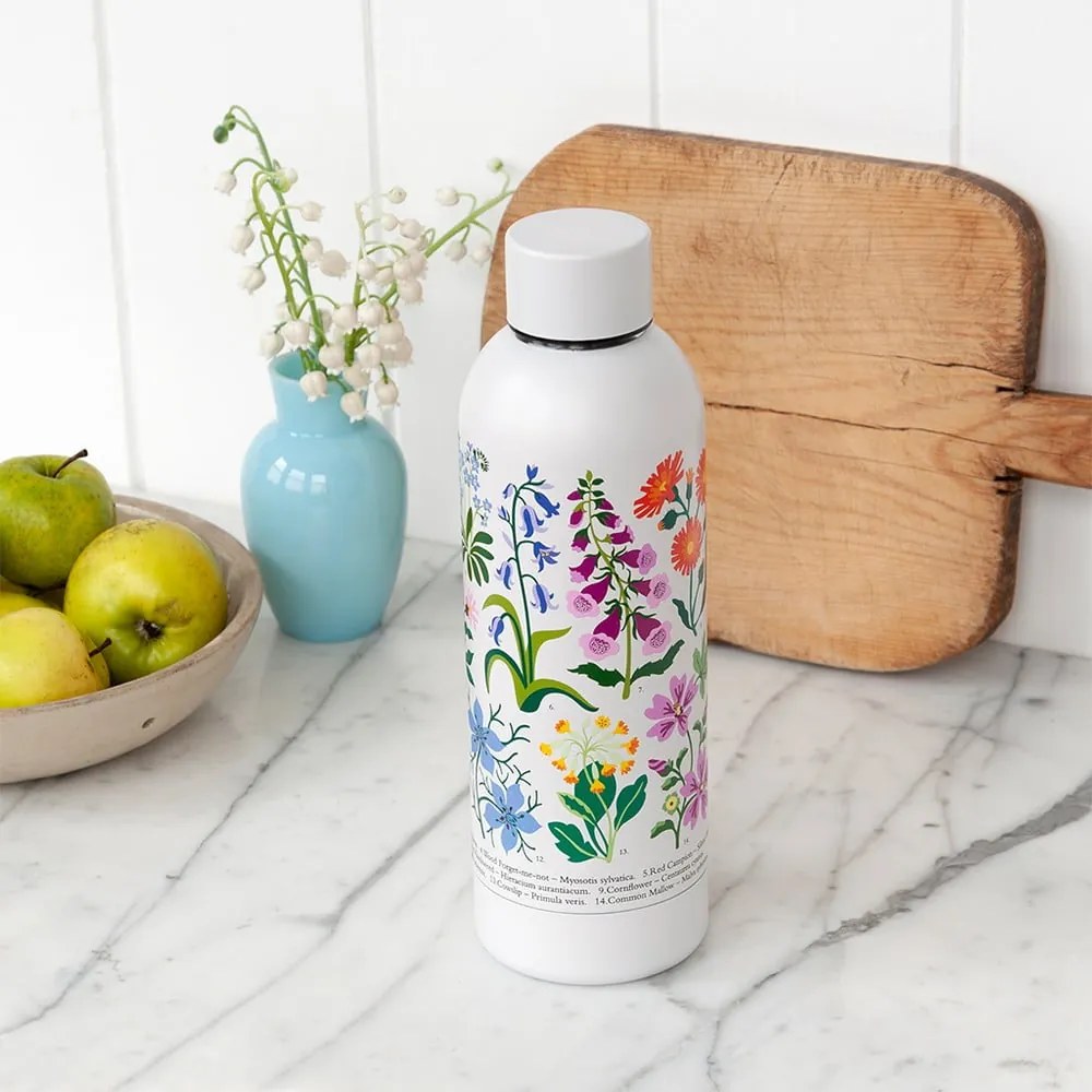 Biela fľaša z nehrdzavejúcej ocele 500 ml Wild Flowers – Rex London