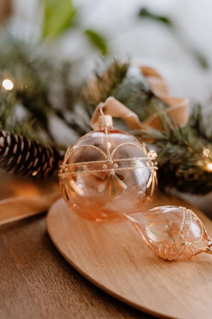 Bella Rose Sklenená vianočná ozdoba Guľa Ružová Lesk 3