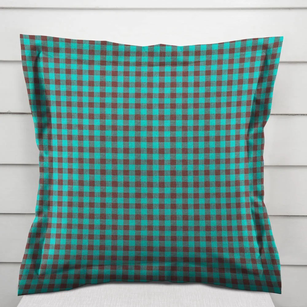 Biante Bavlnená obliečka na vankúš s lemom Olivia OL-007 Tyrkysovo-hnedá kocka malá 30 x 50 cm