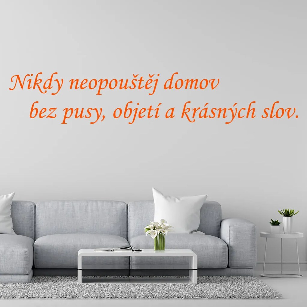 Veselá Stena Samolepka Nikdy neopúšťaj domov bez pusy, objatia a krásnych slov Farba: béžová, Veľkosť: 80 x 18 cm