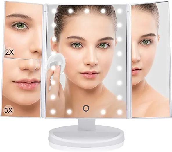 BEZDOTEKU Třípanelové  kozmetické make-up zrkadlo s led osvetlením biele zväčšovacie