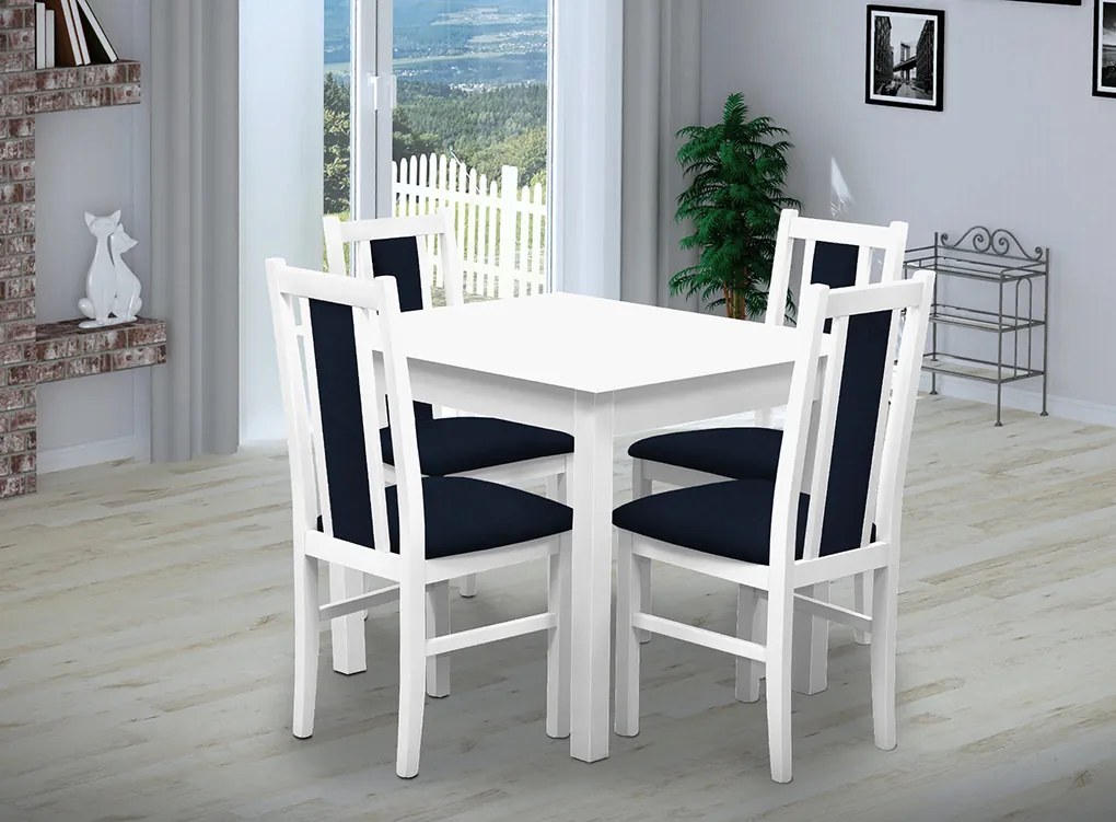 Nabytekmorava Jedálenský set Brooklyn pre 4 osoby, stôl 90x90 cm farba lamina: biela 113, čalúnenie vo farbe: Kohútia stopa čiernobiela