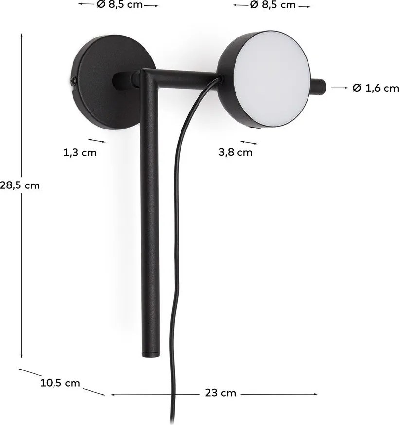 Čierne kovové LED stmievateľné nástenné svietidlo do zásuvky Orey – Kave Home
