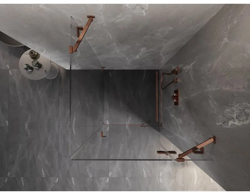 Mexen Lunar, 1-krídlový sprchový kút, pravý, 80 x 80 cm, 8mm číre sklo, ružové zlato profil, 834-080-080-60-00-P