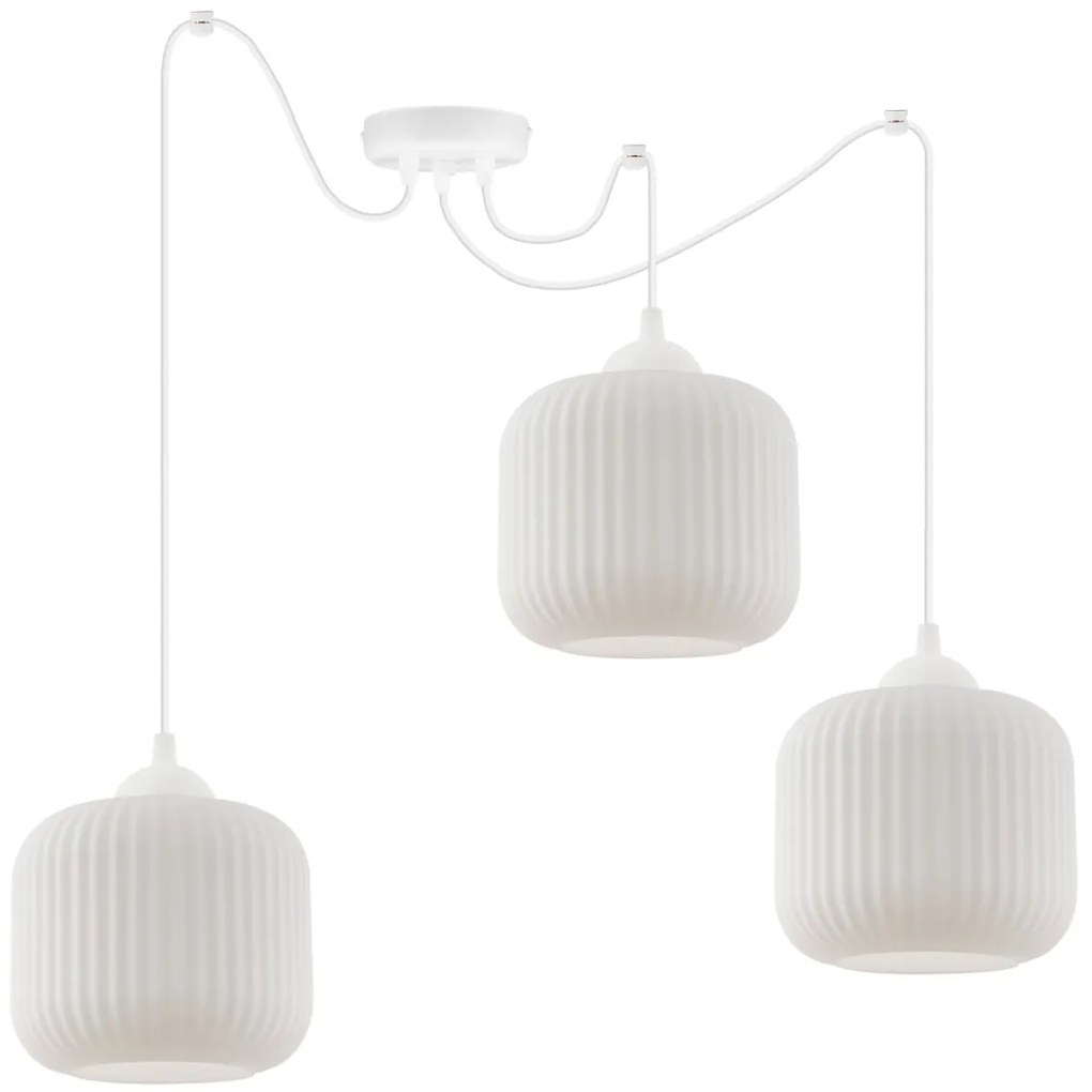 Závesné svietidlo Riffle Spider, 3x biele sklenené tienidlo, w