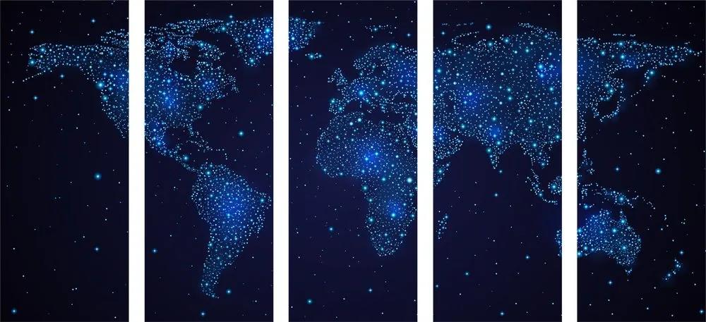 5-dielny obraz mapa sveta s nočnou oblohou - 100x50