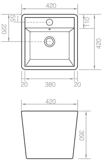 Bathco 4059 - Umývadlo na dosku GENOVA 42x42 cm porcelán/biela