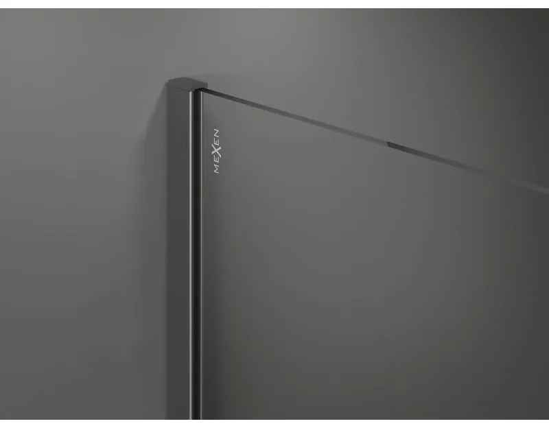 Mexen Kioto, sprchová zástena Walk-In 160 x 200 cm, 8mm číre sklo čierny vzor, grafitový profil, 800-160-101-95-70