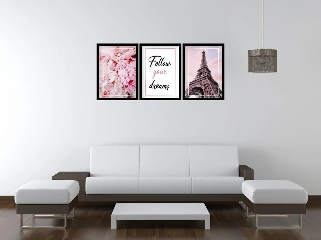 Gario Sada plagátov Pink Paris - 3 dielna Farba rámu: Rustikálna, Veľkosť: 99 x 45 cm